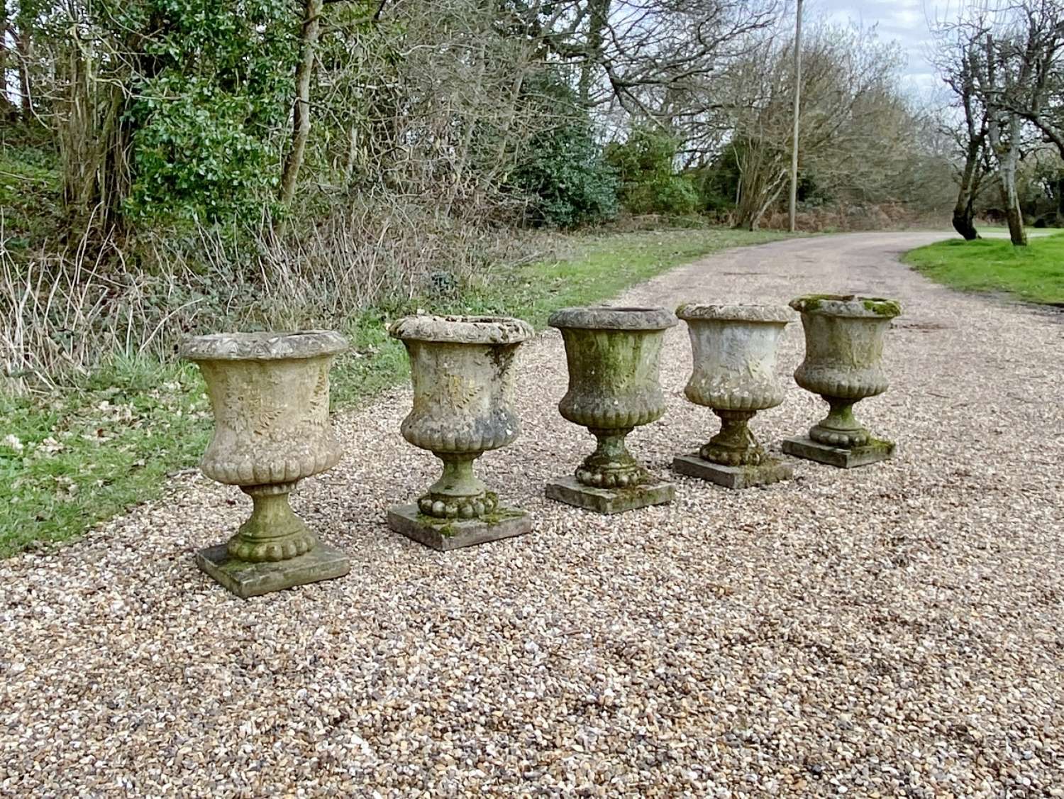 Small Patinated Leaf Urns