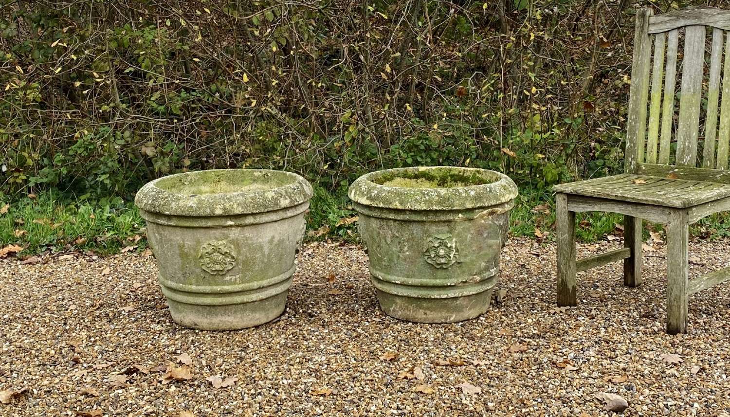 Pair of Large Patinated Rose Planters