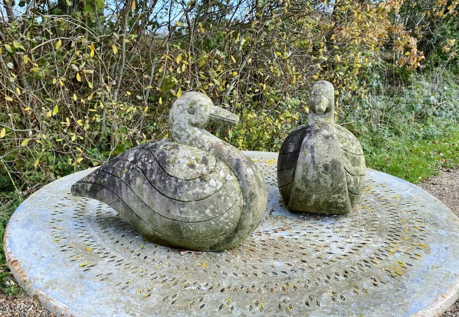 Pair of Carved Stone Ducks