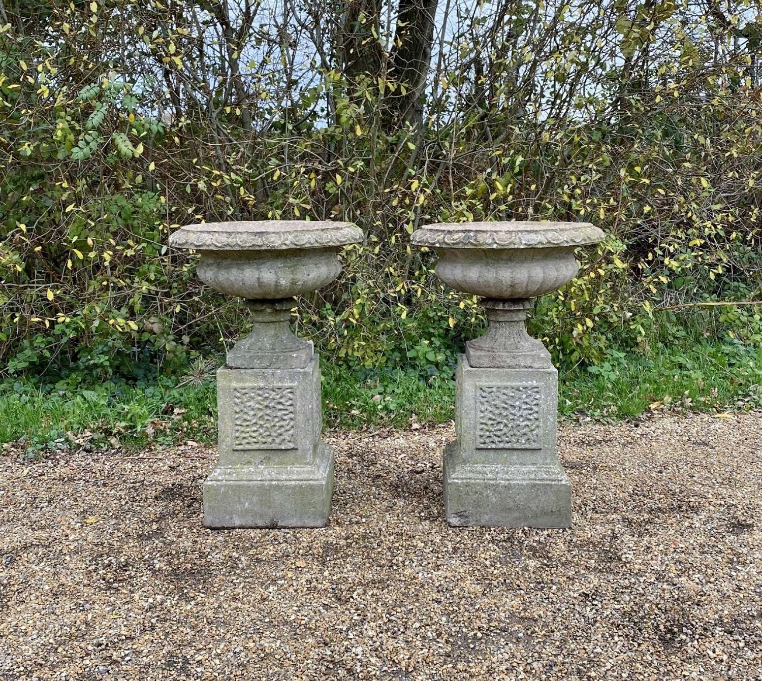 Pair of Mid-Century Urns with Pedestals