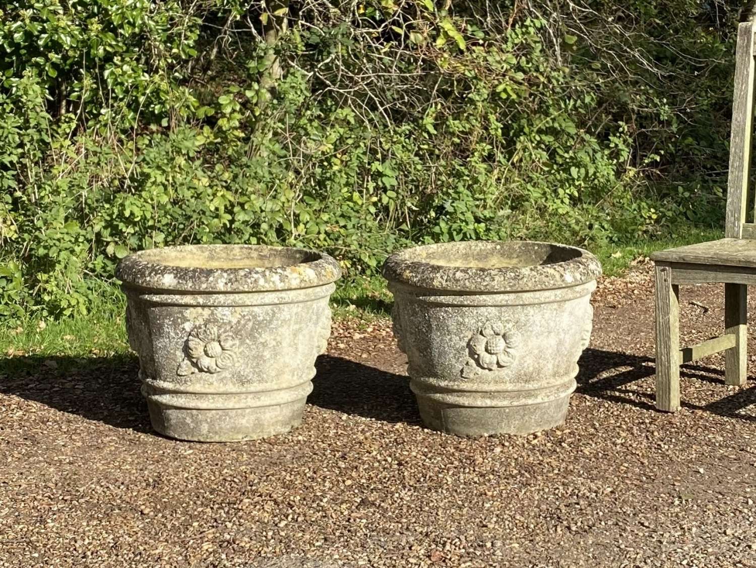 Pair of Large Patinated Flower Planters