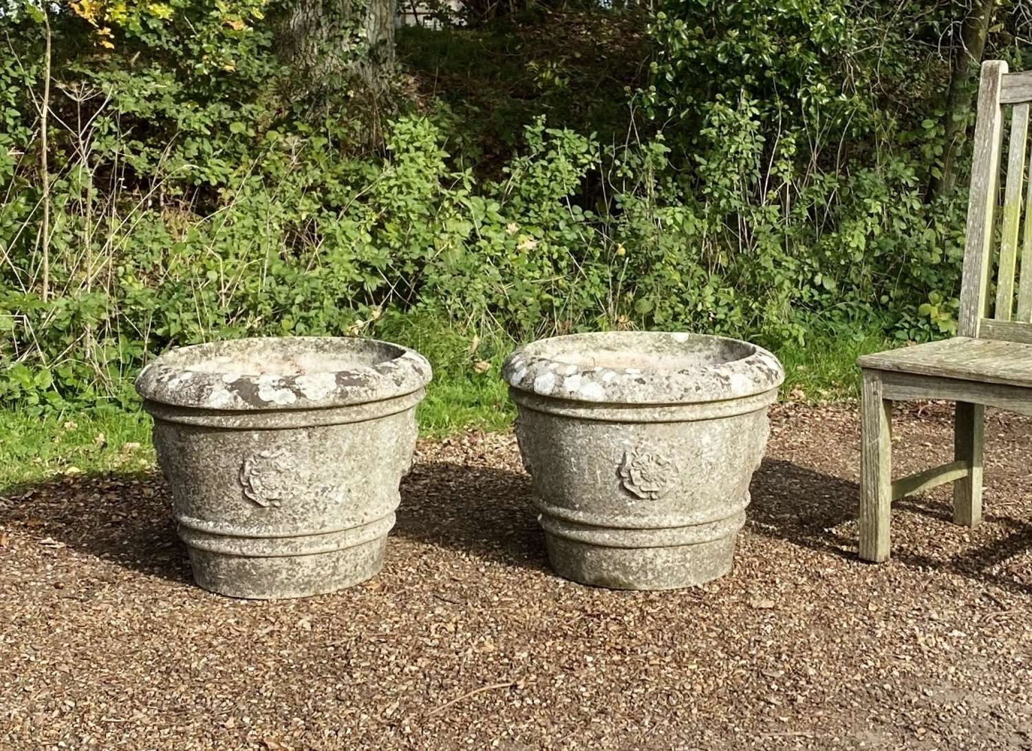 Pair of Large Patinated Rose Planters
