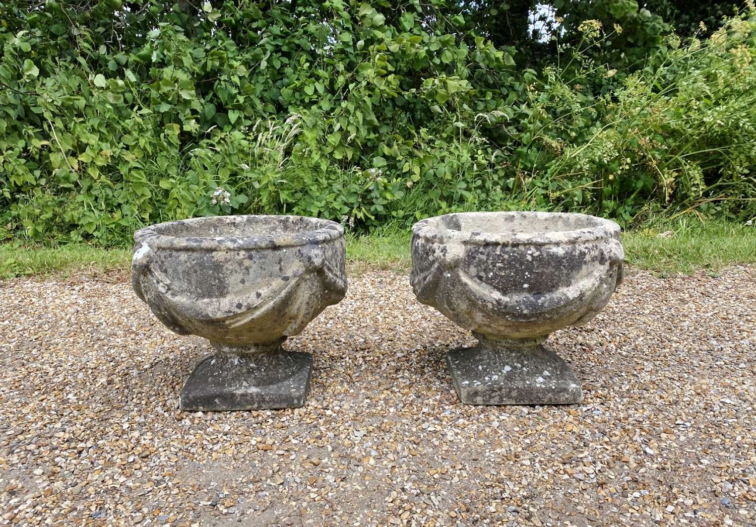 Pair of Patinated Goblet Urns