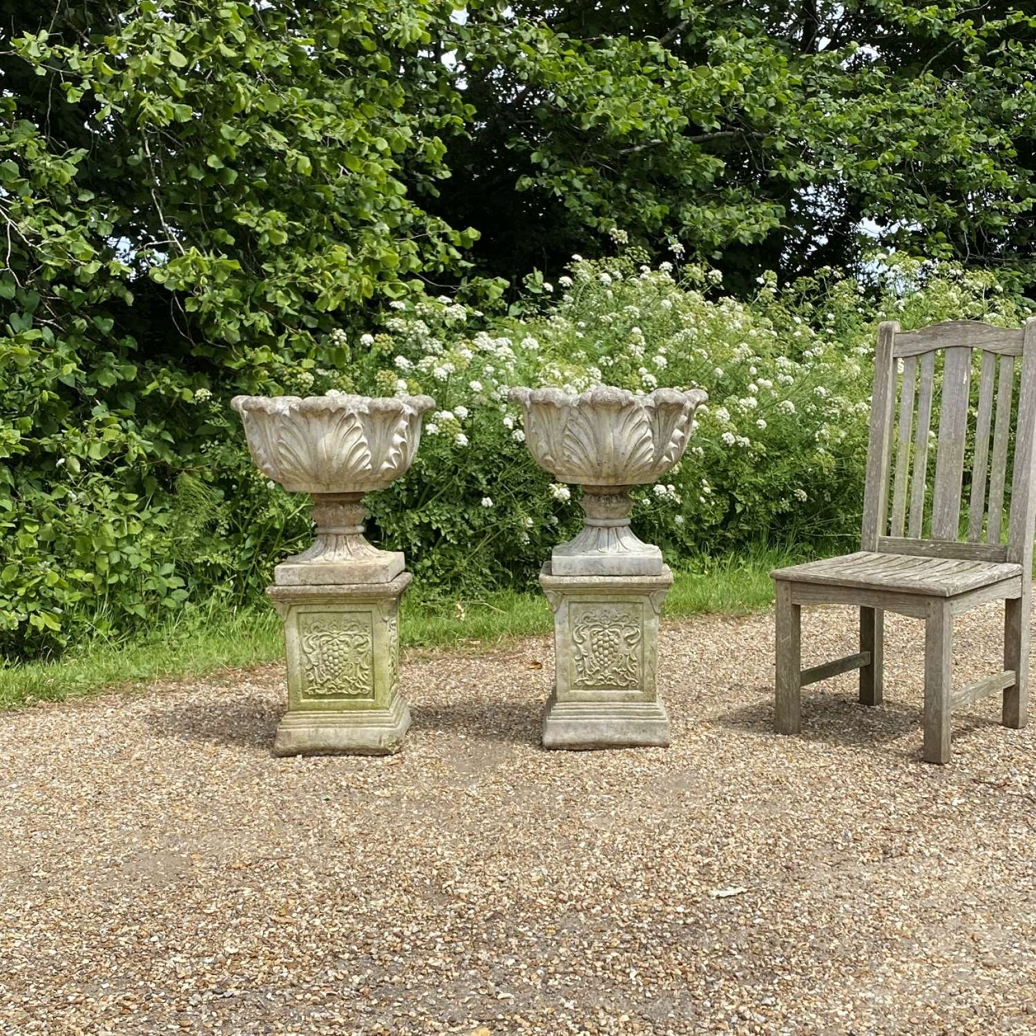 Pair of Acanthus Urns with Pedestals