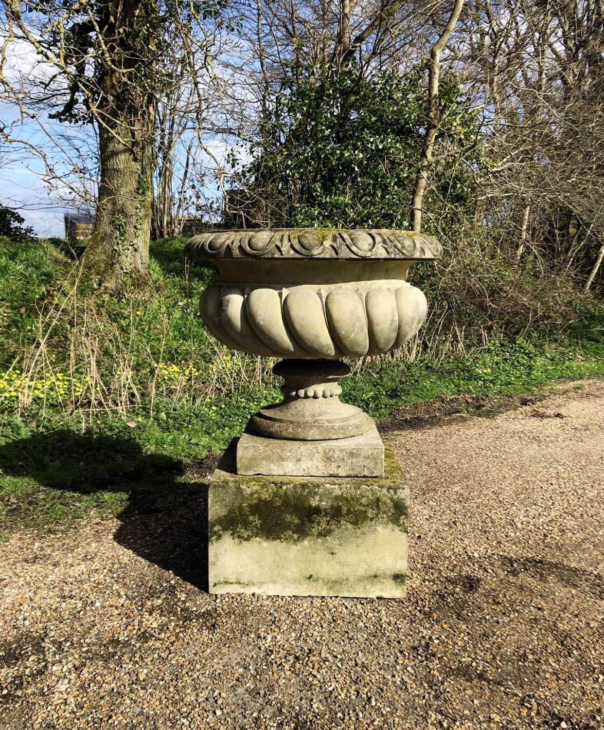 Large Weathered Urn with Plinth