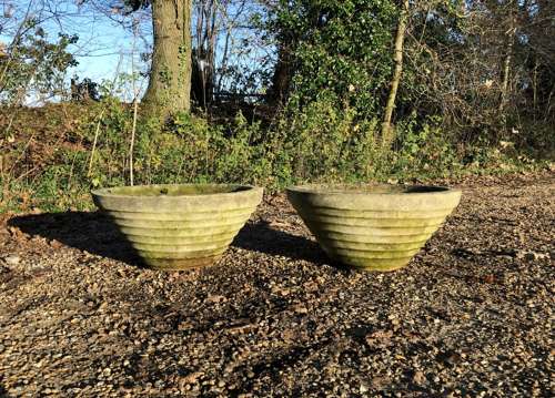 Pair of Ridged Conical Planters