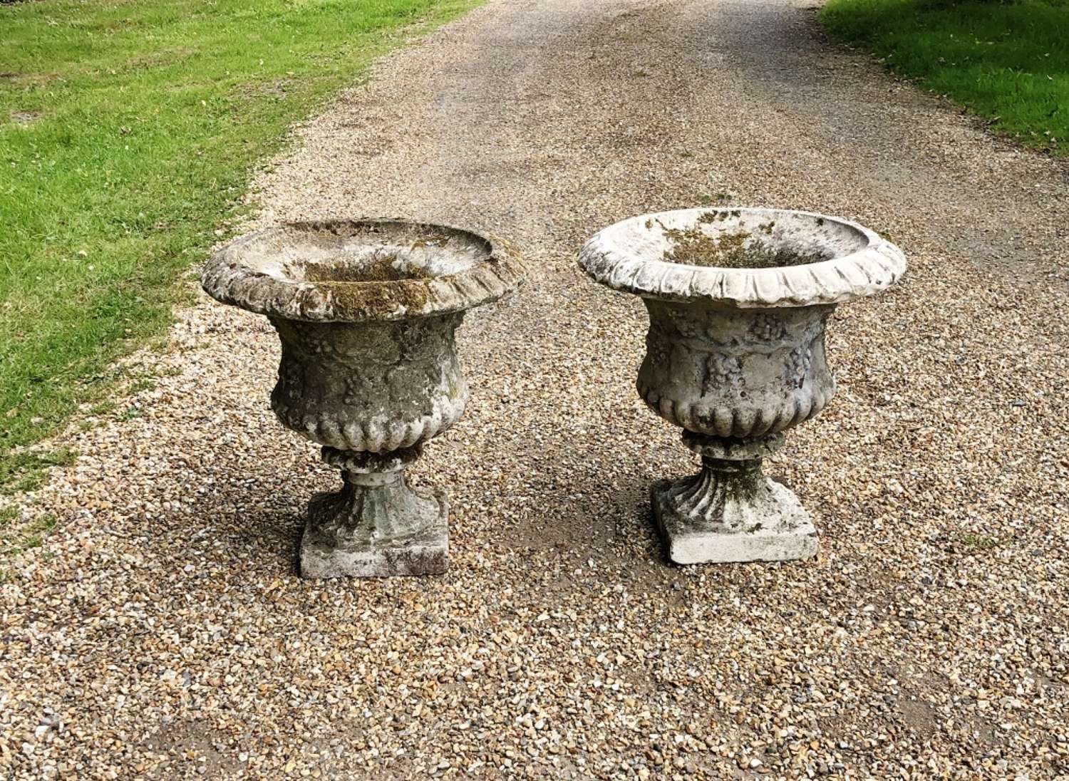Pair of Weathered Garden Urns
