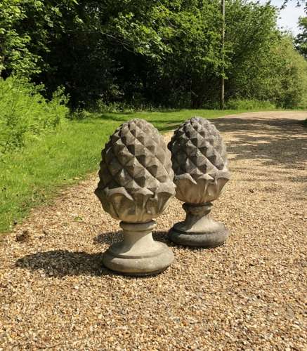Pair of Weathered Pineapple Finials