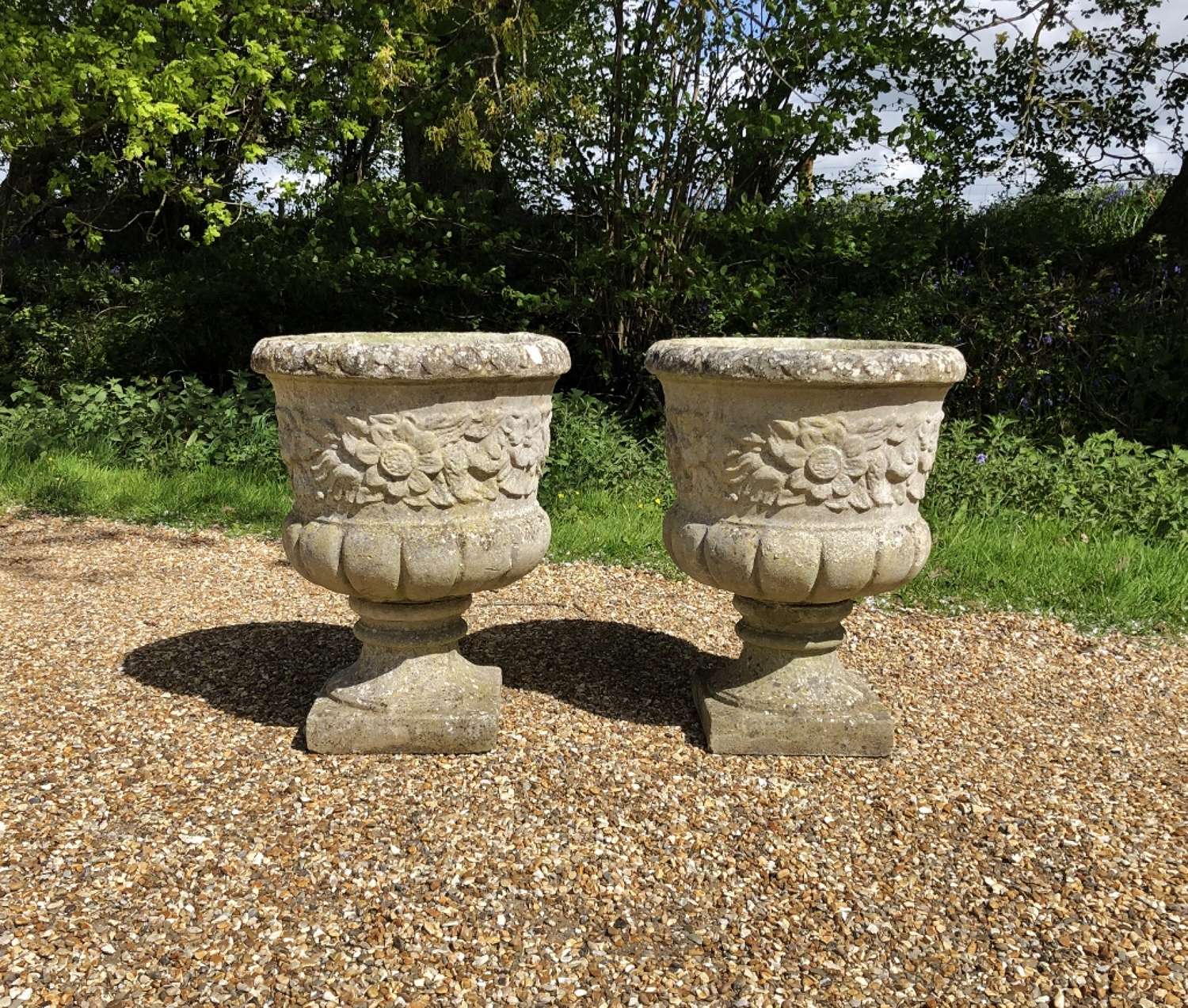 Pair of Large Flower Urns