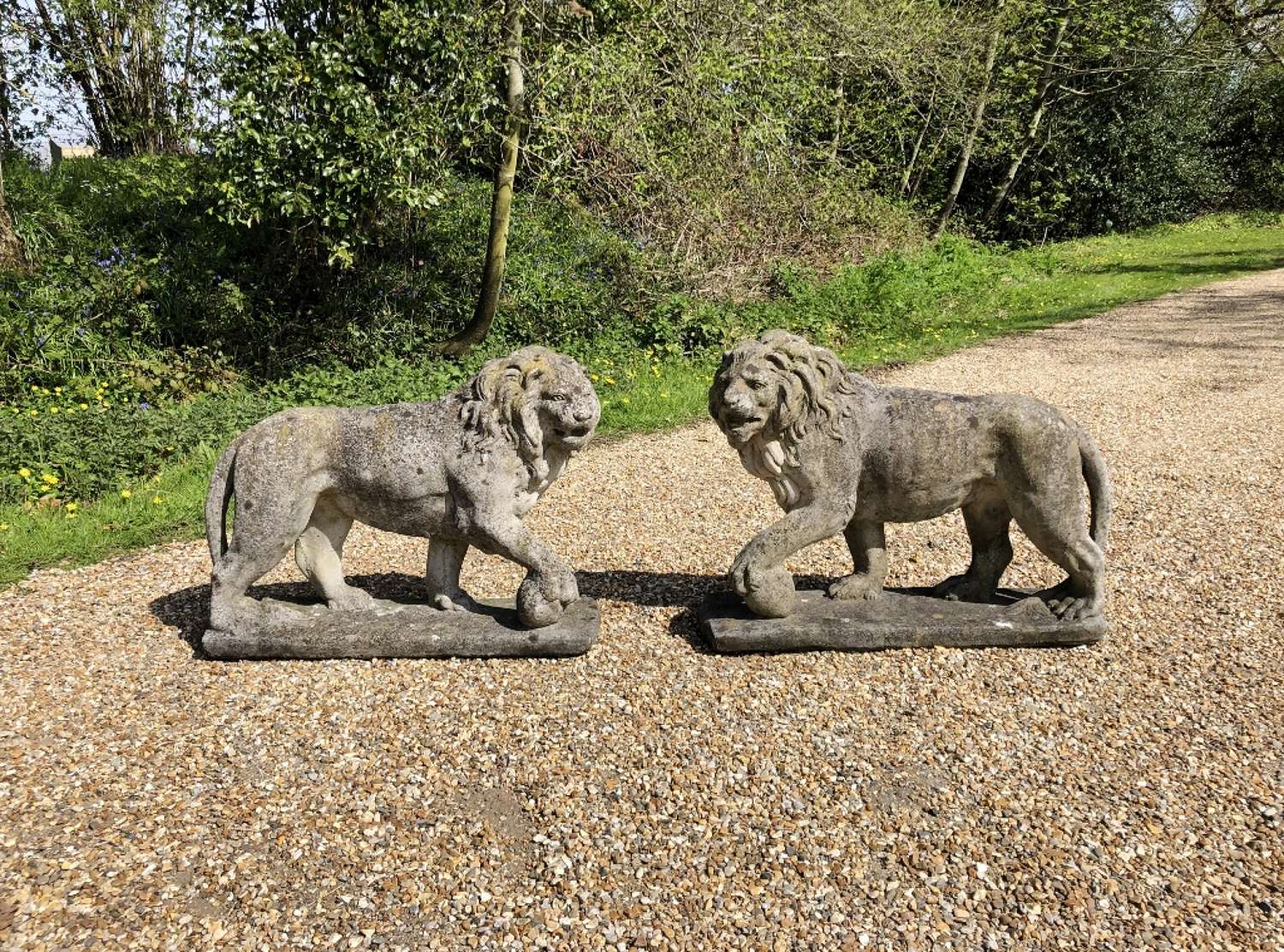 Pair of Lions with Balls