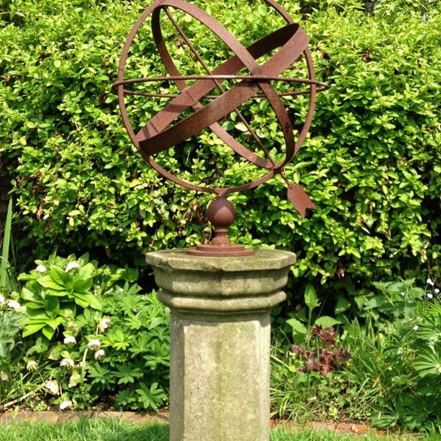 Rusted Armillary Sphere and Pedestal