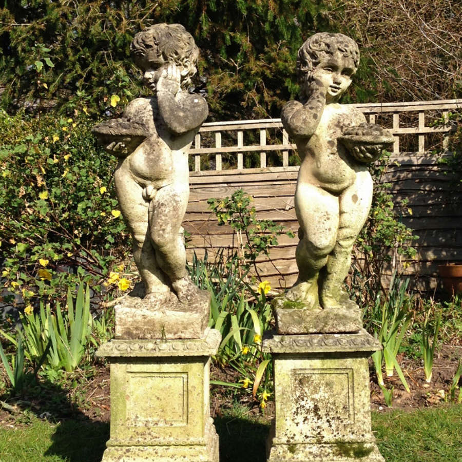 Pair of Cherubs on Pedestals