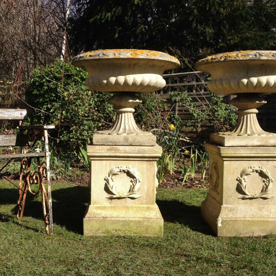 Pair of Large Sandford Urns and Pedestals