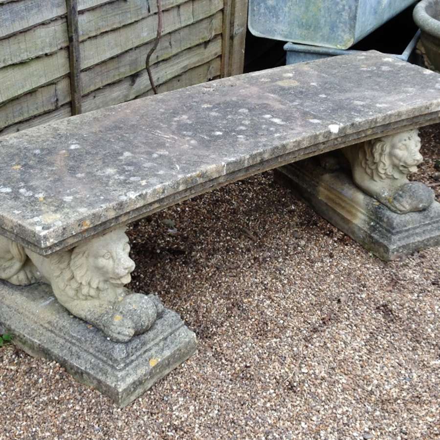 Large Stone Bench with Lion Supports