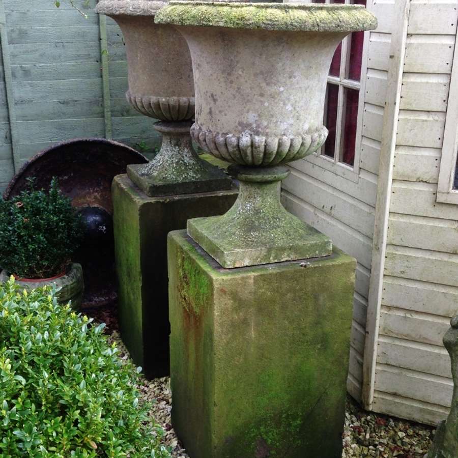 Pair of Large Composite Urns (pedestals sold separately)
