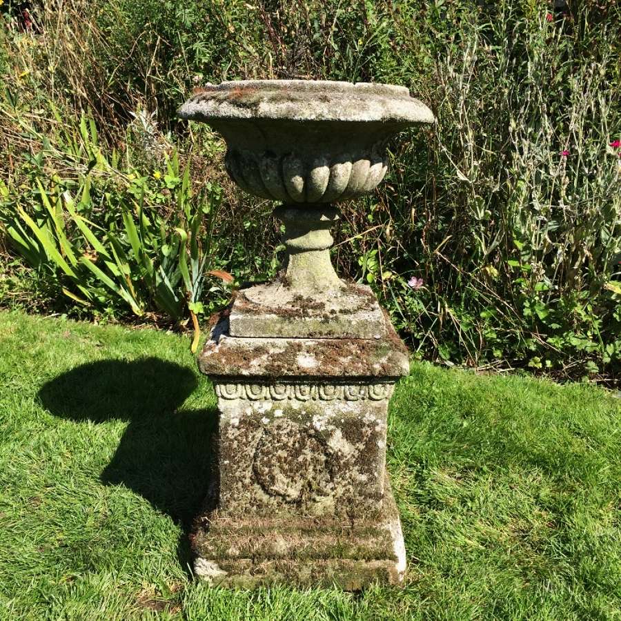 Small Mossy Urn and Pedestal