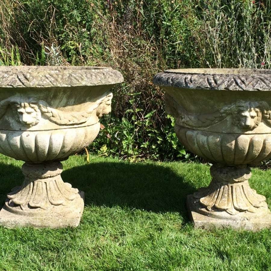 Pair of Large Lion Urns