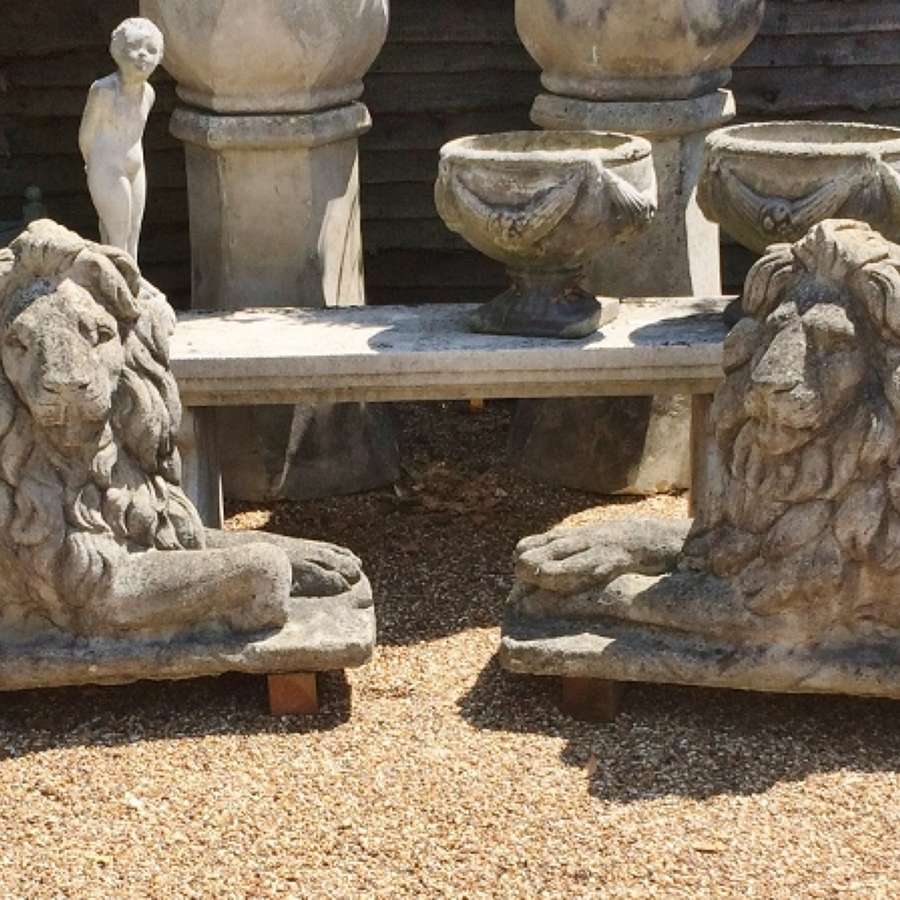 Very Large Pair of Weathered Lions