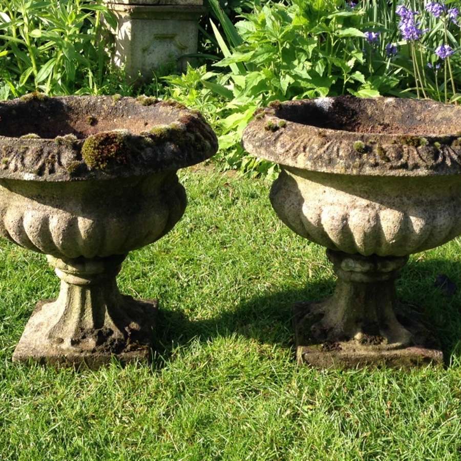 Pair of Small Mossy Urns