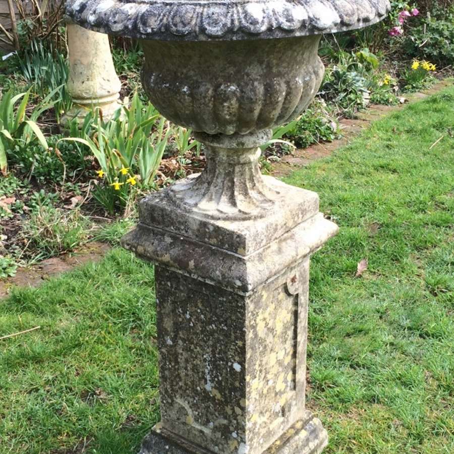 Small Weathered Urn and Pedestal