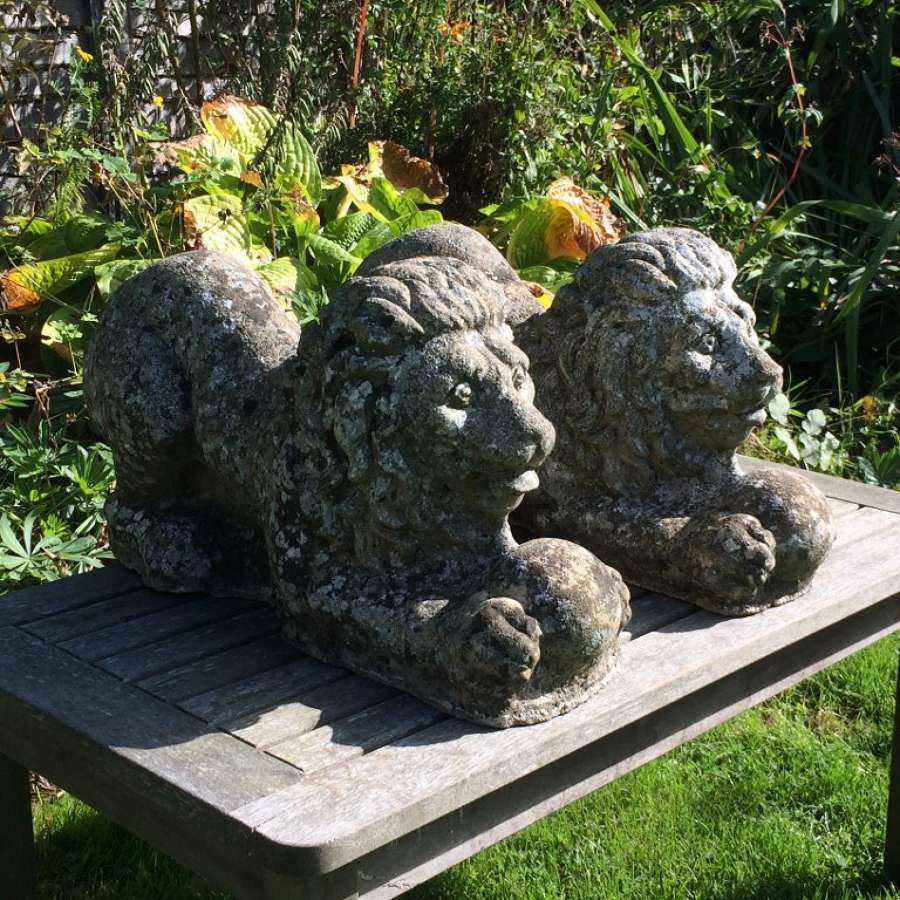 Pair of Weathered Lions
