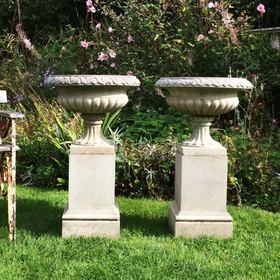 Pair of Vintage Urns and Pedestals