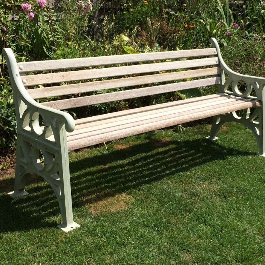 Green Iron and Oak Bench