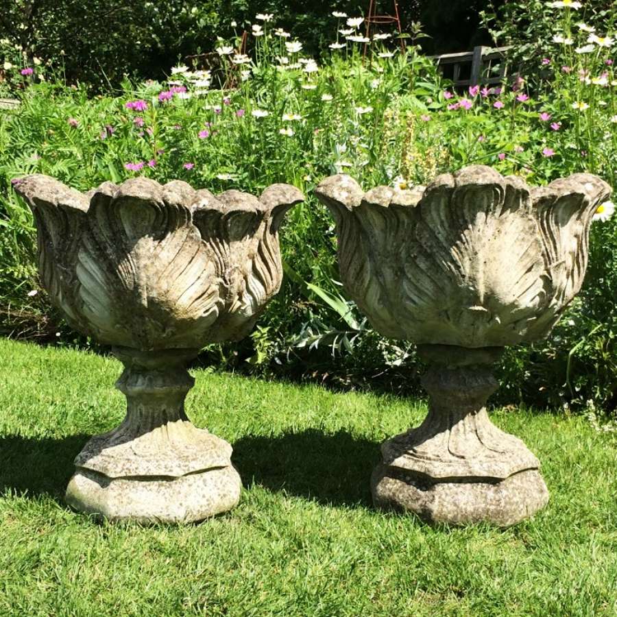 Pair of Larger Acanthus Urns