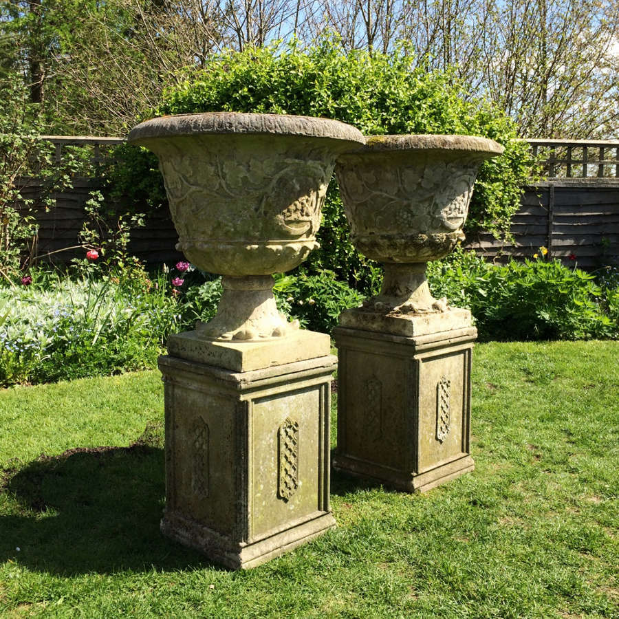 Pair of French Urns and Pedestals