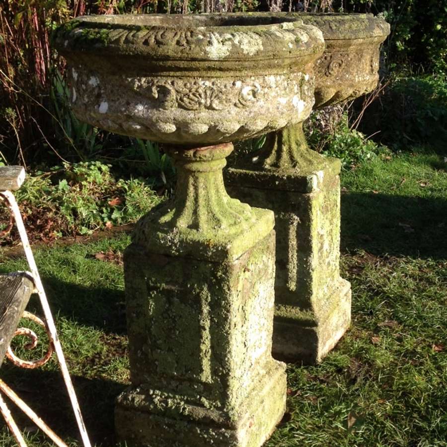Pair of Old Urns and Pedestals