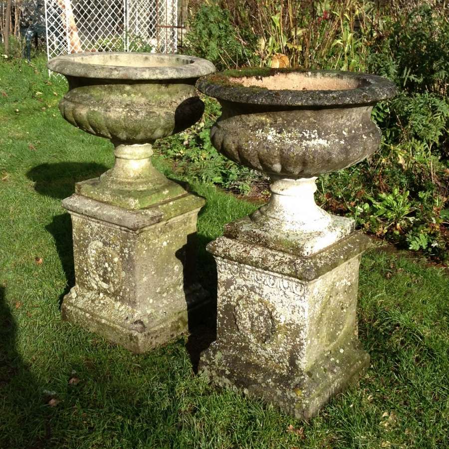 Pair of Old Urns on Pedestal