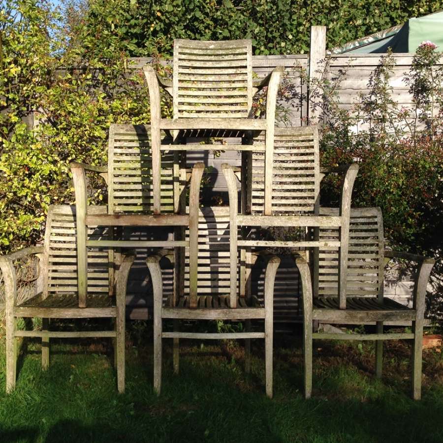 Set of 6 Weathered Garden Chairs