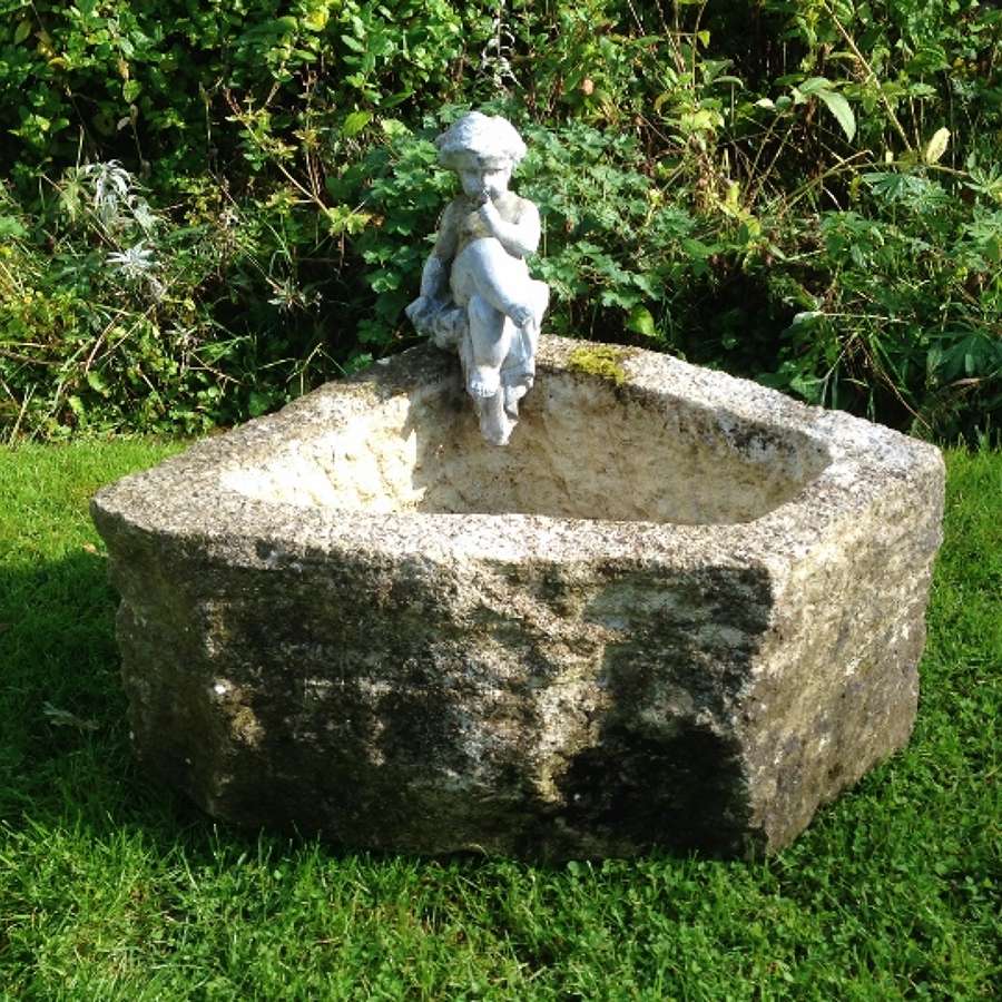 Antique Stone Trough with Lead Figure