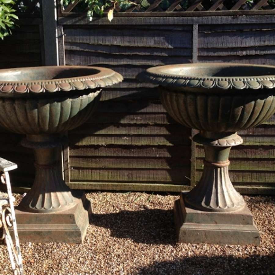 Pair of Enormous Iron Urns