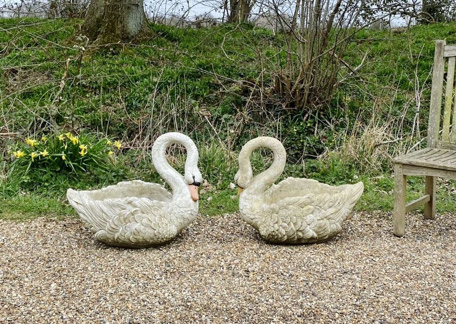 Pair of Swan Planters