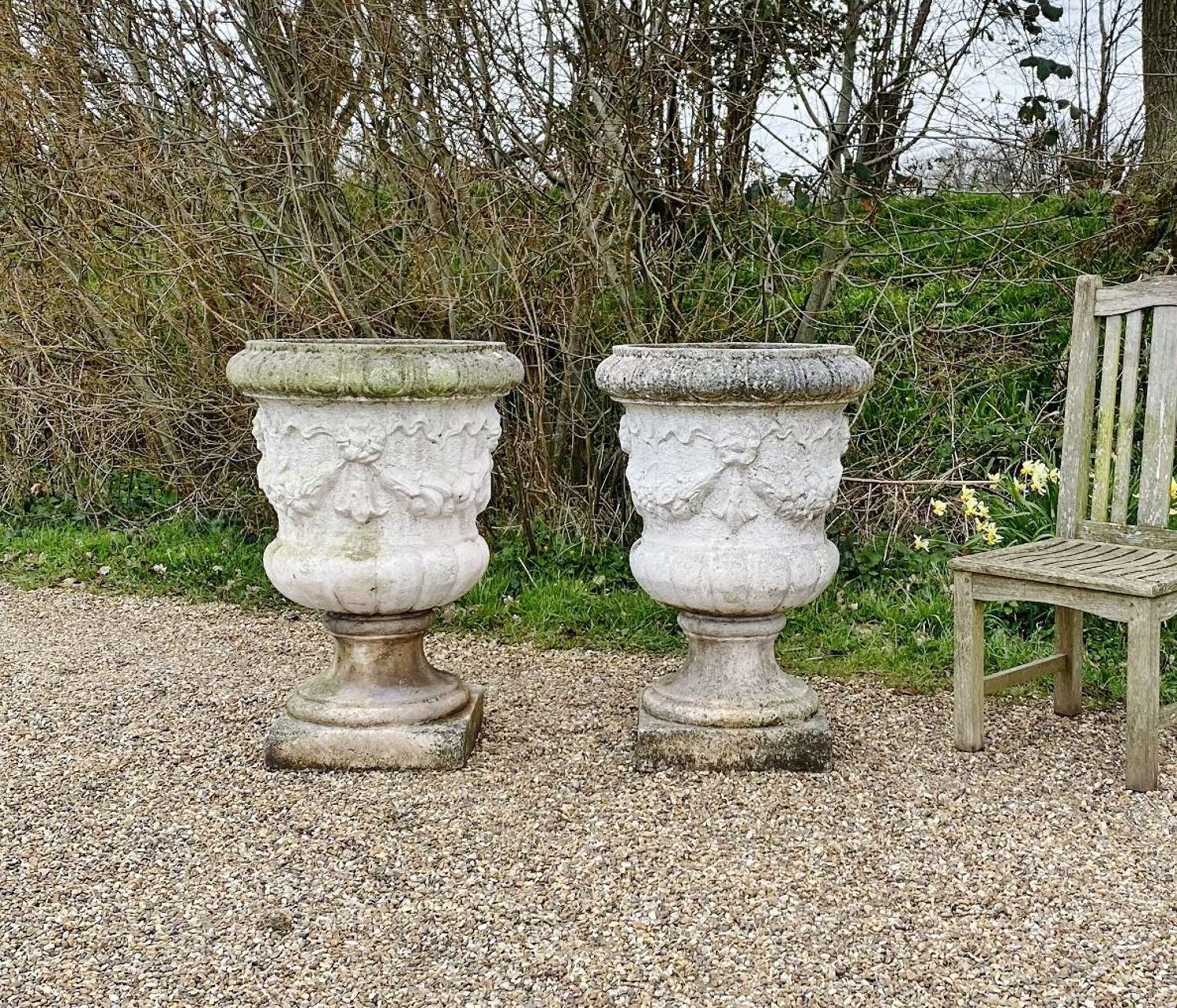 Pair of Large Garland Urns