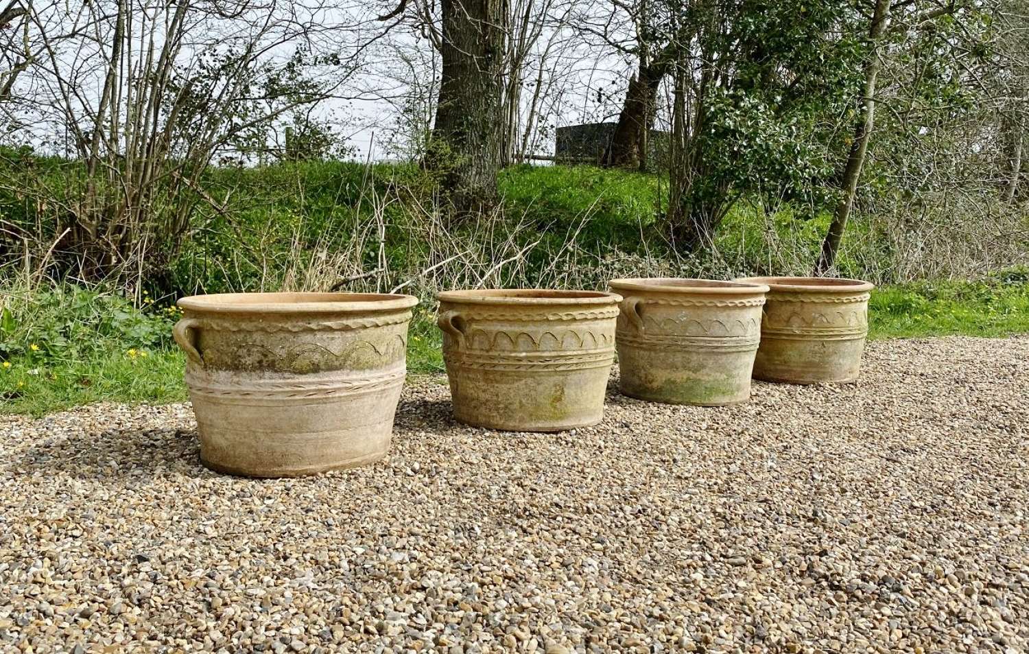 Set of 4 Terracotta Planters with Handles