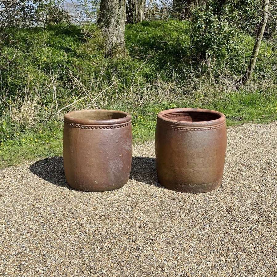 Pair of Large Earthenware Planters with Decoration