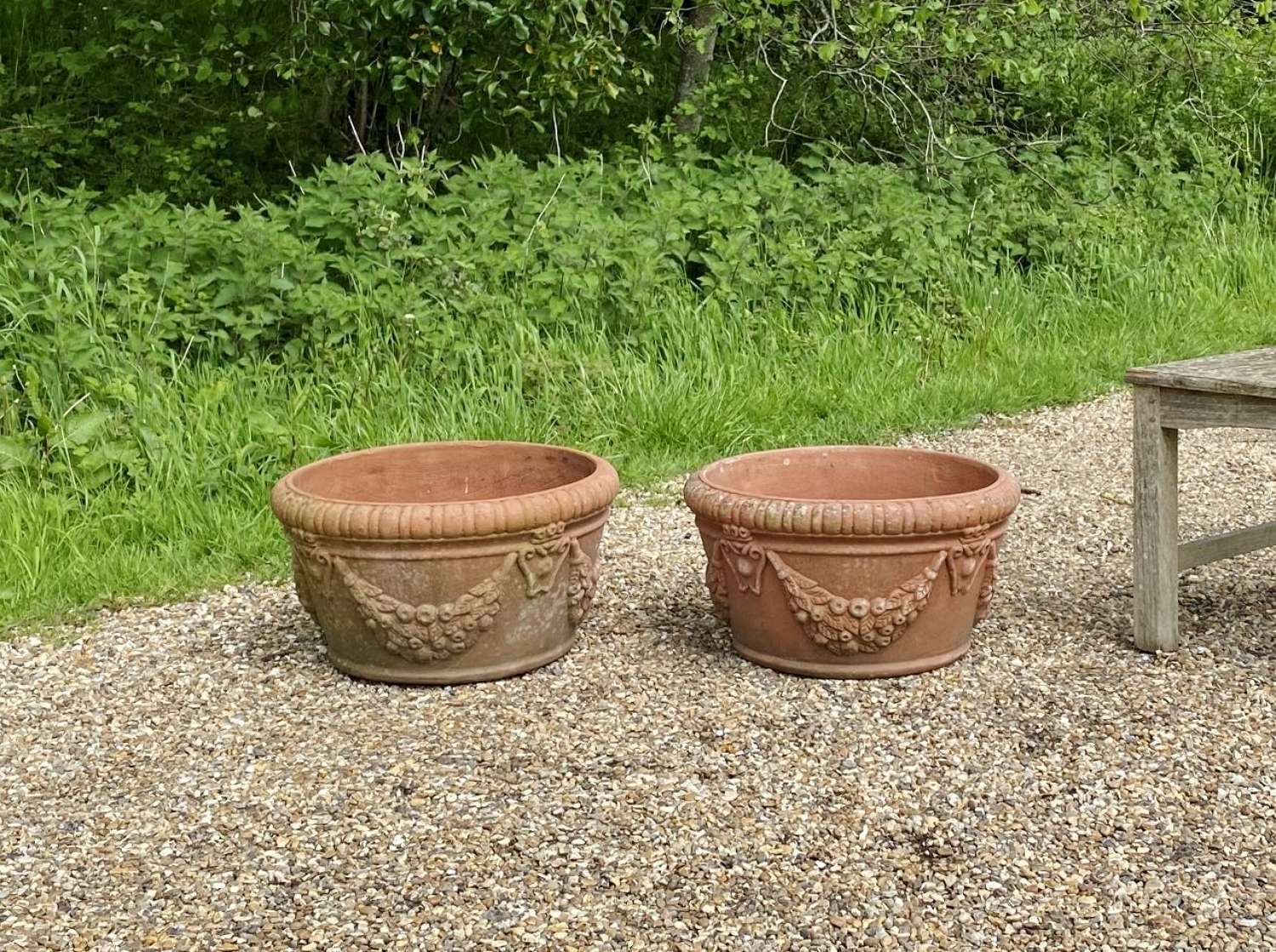 Pair of Low Terracotta Planters
