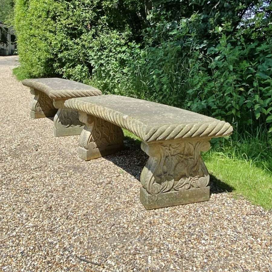 Large Carved Stone Benches