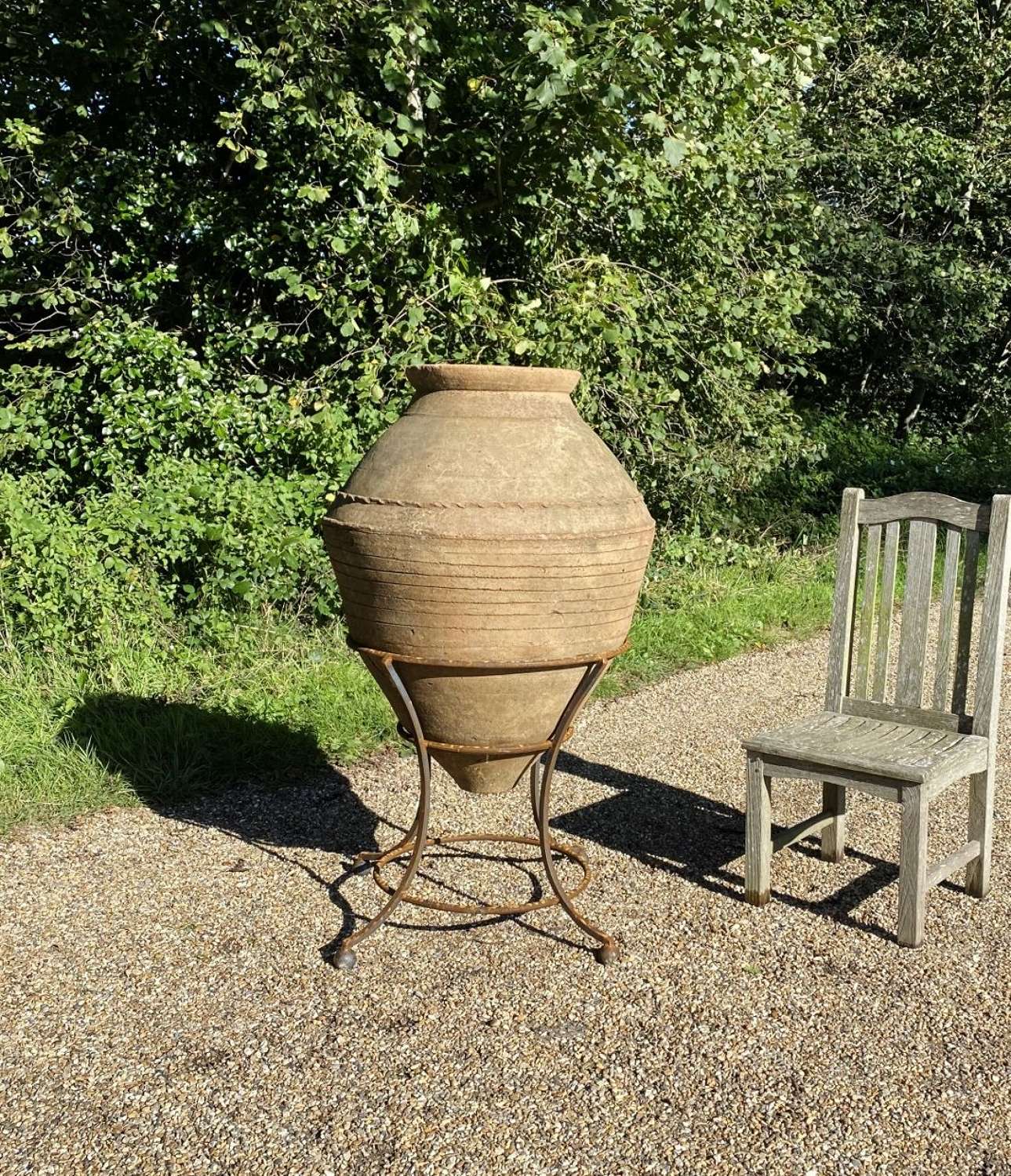 Large Terracotta Amphora on Iron Stand