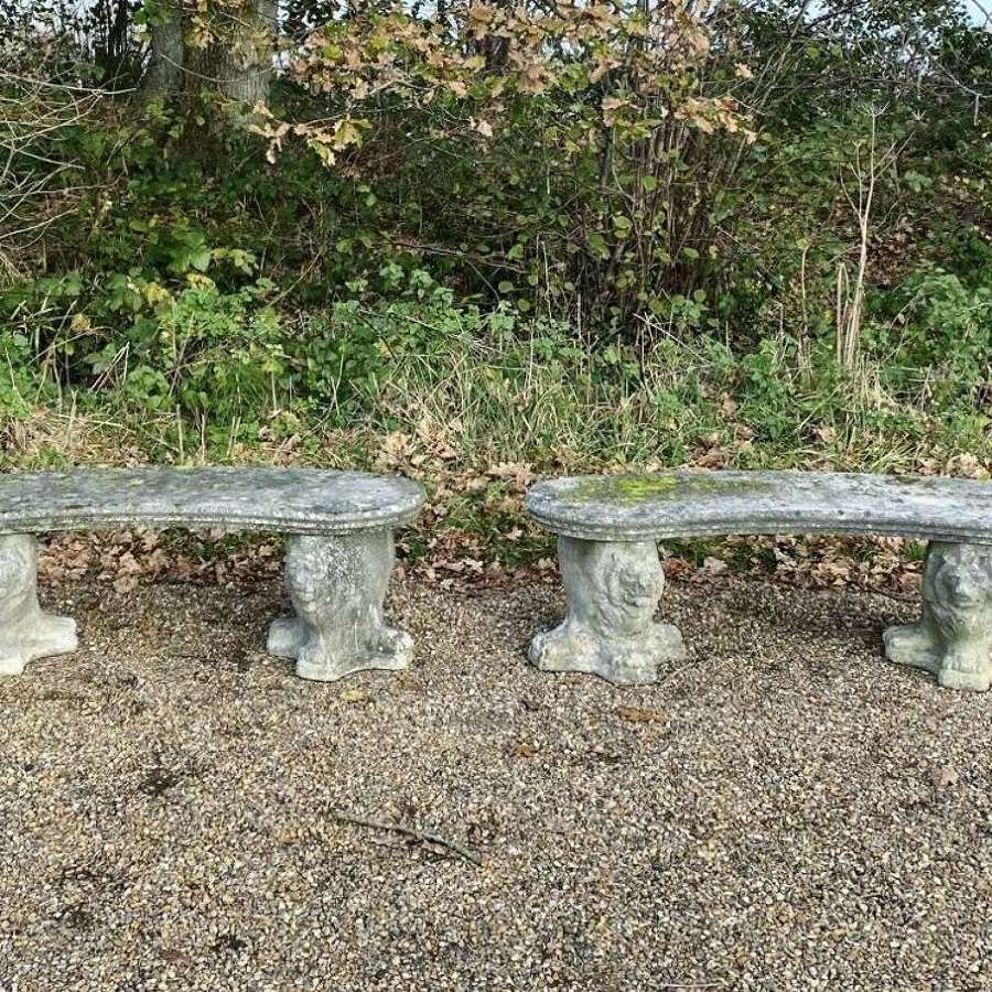 Pair of Stone Lion Benches