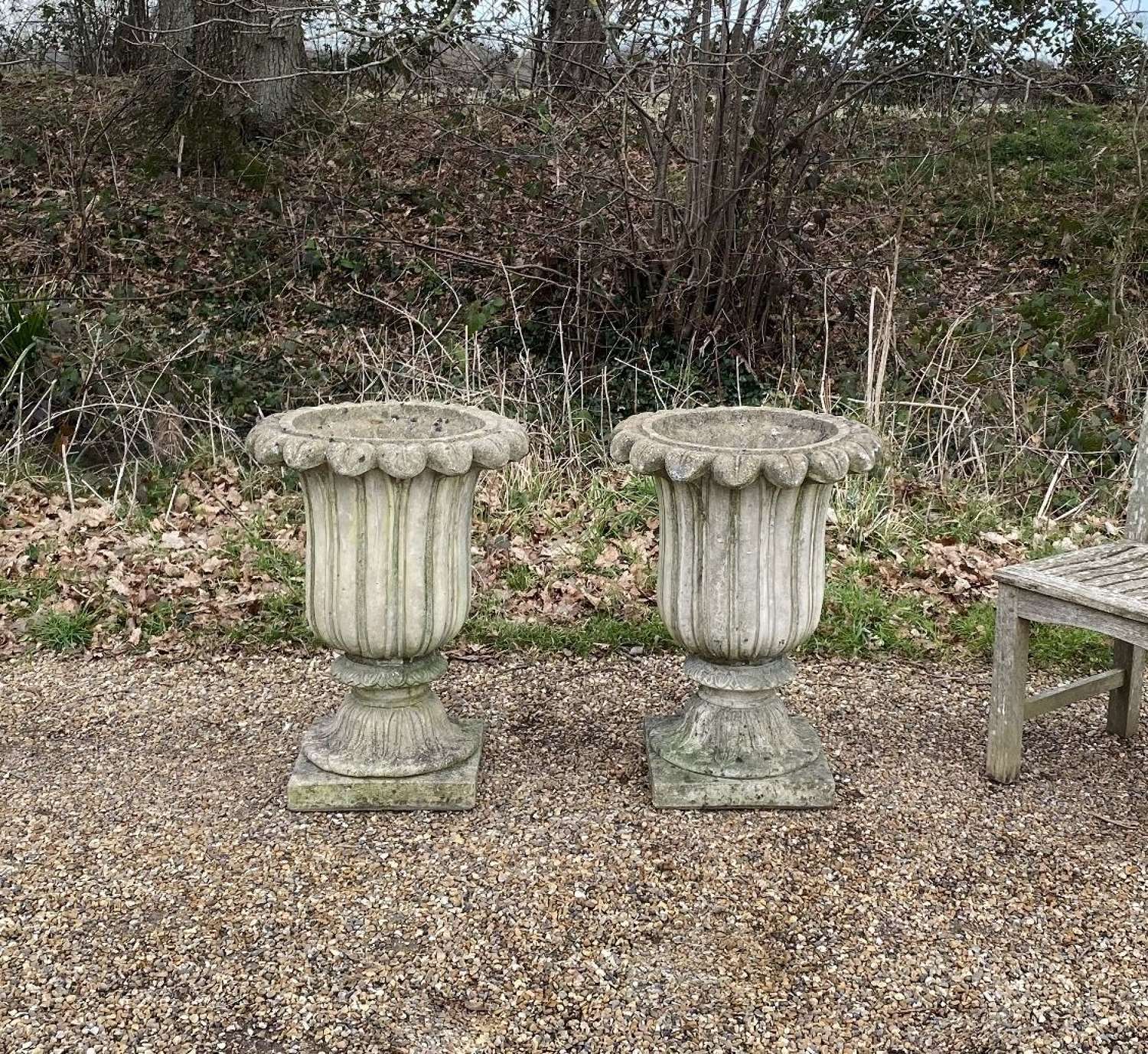 Pair of Large Fluted Urns