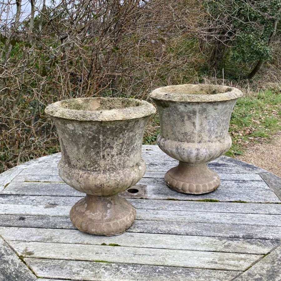 Pair of Small Patinated Urns