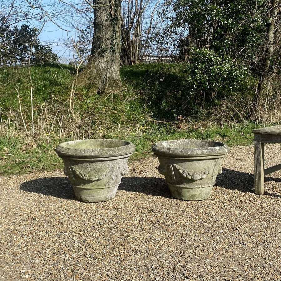 Pair of Weathered Garland Planters
