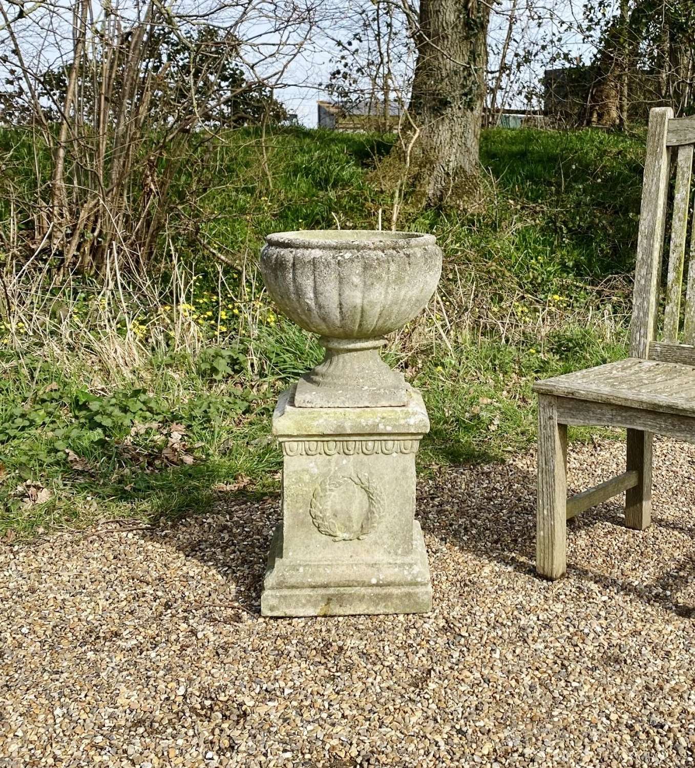 Small Patinated Urn and Pedestal