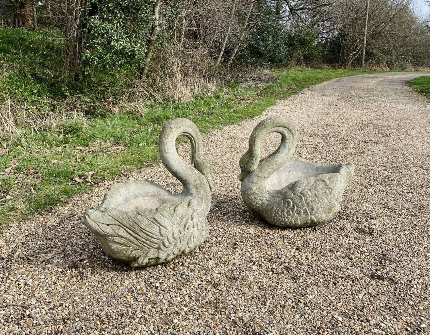 Pair of Large Swan Planters