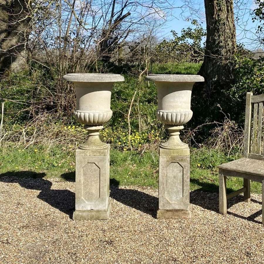 Pair of Campania Urn with Pedestals