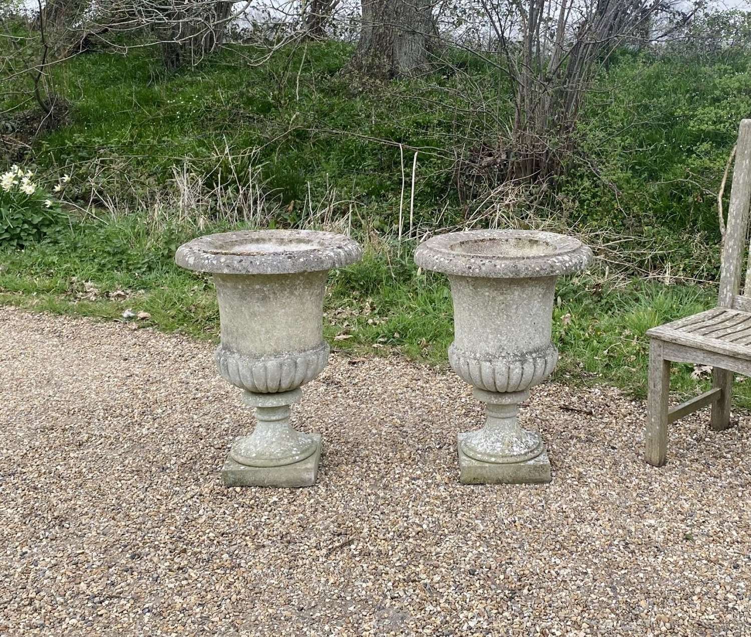 Pair of Patinated Simple Urns