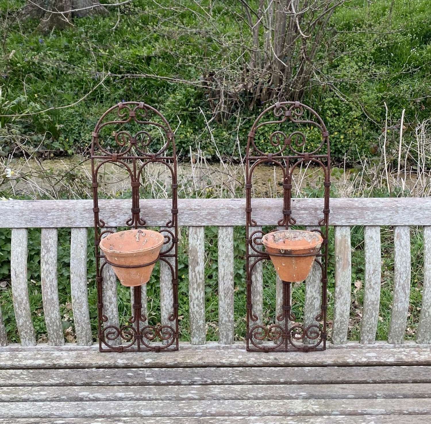 Pair of Wall Planters with Terracotta Pots